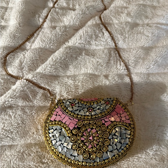 RAMLA Pink Beverly Hills Handmade Mosaic Moroccon Clutch Crossbody Bag $250 - Picture 2 of 12